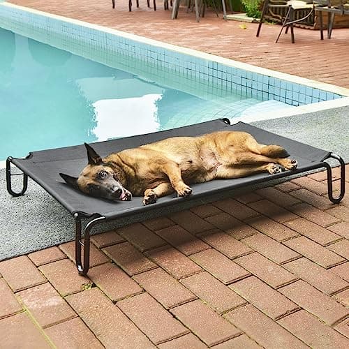pettycare Elevated Outdoor Dog Bed - Raised Bed for Large Dogs, Waterproof Cot Easy to Assemble, Cooling Elevated Cot with Breathable Teslin Mesh, Durable, Non Slip, Up to 65 lbs,Black 7