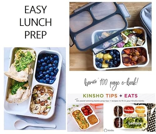 Bento Lunch Box For Adults, Kids | Leakproof Meal Prep Portion Control Boxes Japanese Style for Boys Teens 3 Compartment Slim Container For Work, School | Eco-friendly Divided Containers, Grey - Black 8