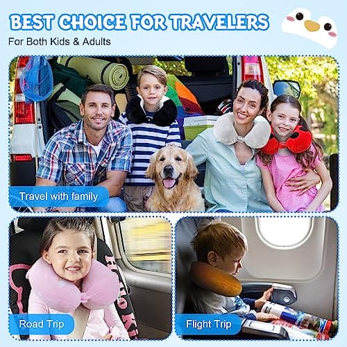 Cirorld Travel Pillow for Kids Adult Cute Neck Pillow for Traveling Memory Foam Airplane Pillow Sleep Mask Animal Flight Pillow Head Rest Neck Support for Cars Long Flights (Penguin, 9-12 Y/O) 9