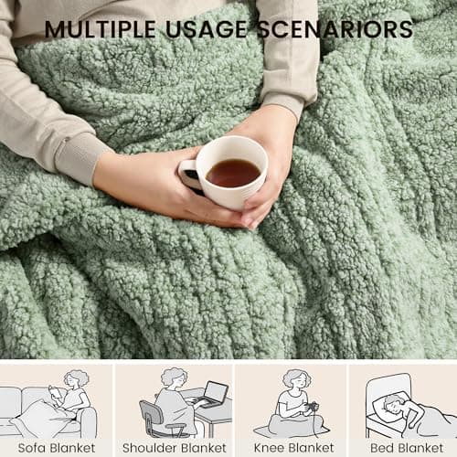 blunique Heated Blanket Electric Blanket Throw - Fast Heating Blanket Throw Double Sided Sherpa Ultra Soft Cozy with 6 Heating Levels & 1-4 Hours Auto Off, Mashine Washable, 50 x 60 Inches, Sage 6