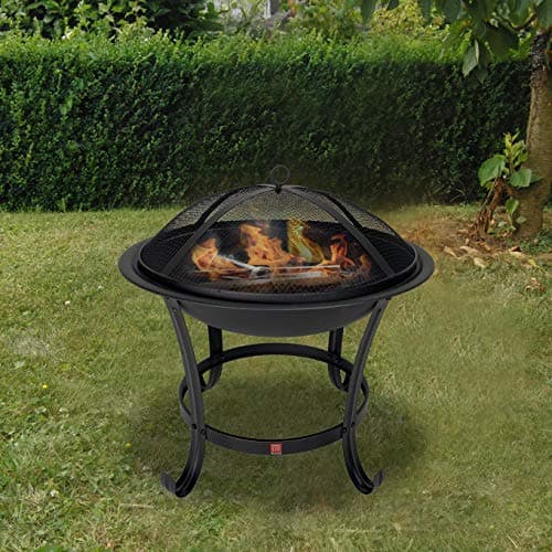 FireBeauty Fire Pit BBQ Grill Pit Bowl with Mesh Spark Screen Cover,Poker 9
