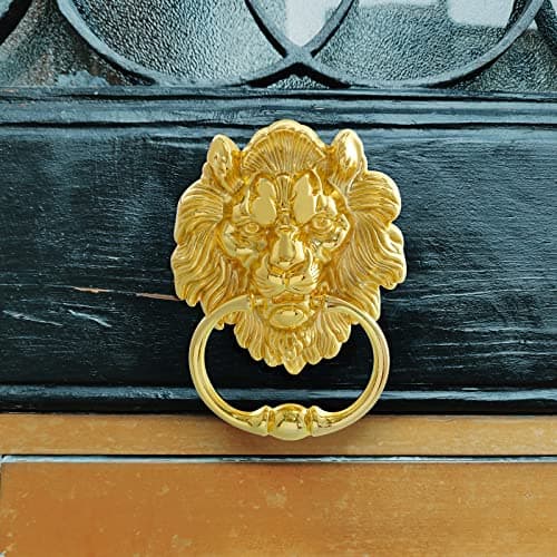 MOLIGOU Lion Head Door Knocker, 6 Inch Decorative Front Door Knocker, Antique Lion Door Ring Pull Handle (Gold) 5