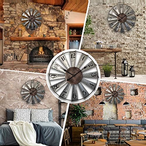 Mrocioa 24inch Windmill Distressed Metal Wall Clocks Rustic Large Decorative Clock Oversized Farmhouse Decor,Non Ticking,Battery Operated 8