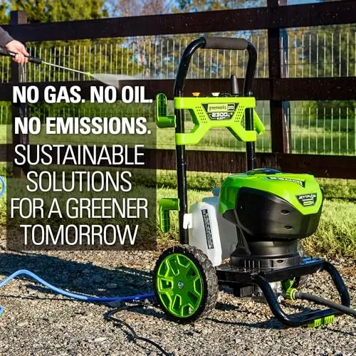 Greenworks 2300 PSI TruBrushless (2.3 GPM) Electric Pressure Washer, 25’ Hose, Quick Connect Wand, 15, 24, 40 Degree Soap and Turbo Nozzle 11