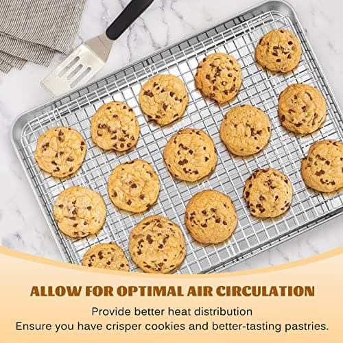 Stainless Steel Baking Sheet with Rack Set, E-far 16”x12” Cookie Sheet Pan for Oven, Rimmed Metal Tray with Wire Cooling Rack for Cooking Roasting Resting Bacon Meat Steak - Dishwasher Safe 7