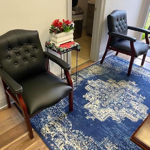 Black Leather Office Chairs Set of 2 -Ergonomic Executive Guest Chairs for Reception, Multi-Scene Use (Waiting Room, Meeting, Conference, Lobby, Conference, Church) High Back No Wheels with Arm Design 8