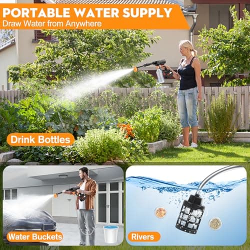 Pircaath Cordless Pressure Washer Gun, Battery Power Washer, 500PSI High Pressure Cordless Power Washer, Portable Pressure Washer with 6-in-1 Nozzle, Handheld Power Washer for Car,Garden,Home 5