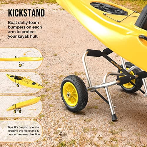 Bonnlo Universal Kayak Carrier Trolley Cart Dolly for Carrying Kayaks, Canoes, Paddleboards, Float Mats, and Jon Boats with NO-Flat Airless Tires 2 Ratchet Straps 5