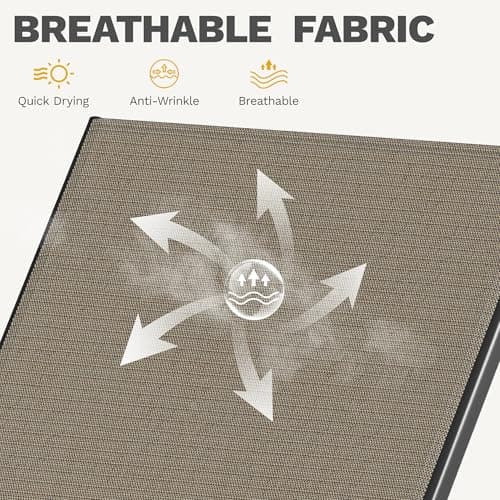 DWVO Outdoor Chaise Lounge Set, 2 Patio Chaise Lounge Chairs with Side Table, Textile Pool Loungers with 5-Level Backrest and Wheels for Beach, Lawn, Porch, Garden (Brown) 6