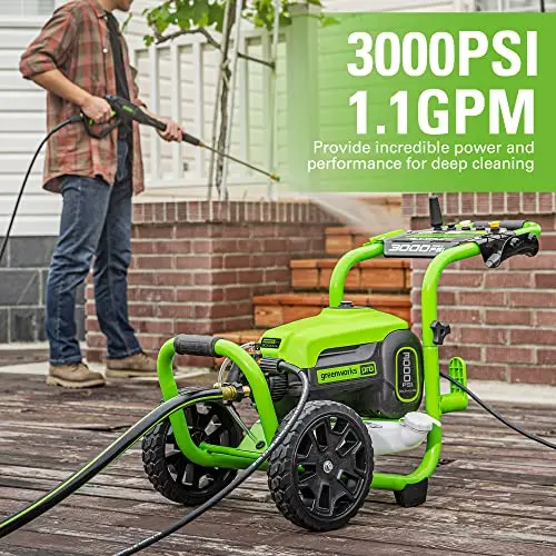 Greenworks Pro Brushless 3000 PSI (CSA Certified) 2.0 GPM Max / 1.1 GPM Electric Pressure Washer (Rugged Steel Frame, 25 FT Hose, 35 FT GFCI Power Cord) 5