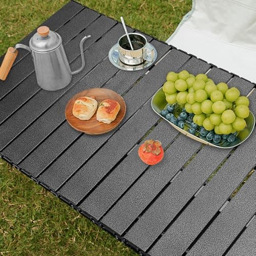 Audoyon Folding Camping Table, Outdoor Roll-up Table Height Adjustable & Portable Metal Camp Grill Table for Picnic, BBQ, Party, Backyard, Beach, Mesh Storage and Carry Bag (Ash Black, 37.4'' Large) 7