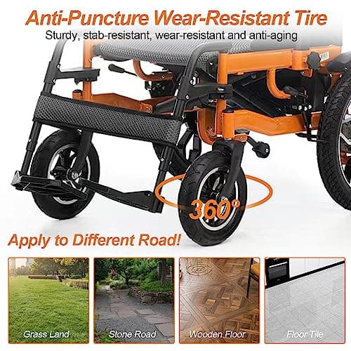 Foldable Electric Wheelchairs for Adults, Lighweight Electric Wheelchair,All Terrain Motorized Wheelchair for Seniors,Dual Motor Power Wheelchairs,Portable Mobility Aid,Support 330Lbs (20"Seat) Black 6