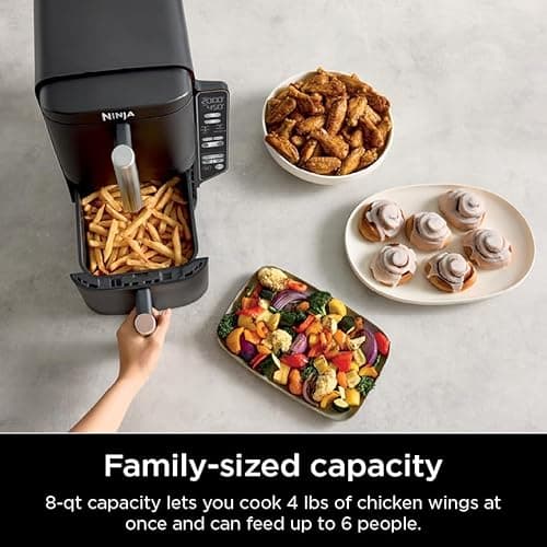 Ninja Air Fryer, 8 QT DoubleStack 2-Basket, Space Saving Design, Cooks 2lb Chicken Wings, Feeds up to 6 People, 6-in1 Air Fryer, Roast, Bake & More, Easy to Clean, Dishwasher Safe Parts, Black, SL201 5