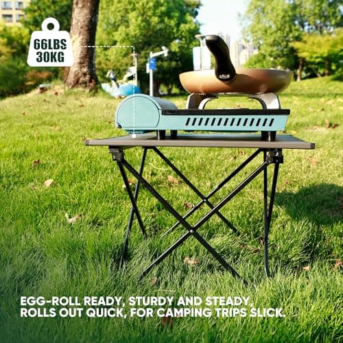 EHHLY Portable Folding Camping Table, Small Compact Aluminum Beach Picnic Table, Lightweight Collapsible Outdoor Camp Tables That Folds & Rolls Up, Beach Gear Essentials Camp Accessories, Grey 6