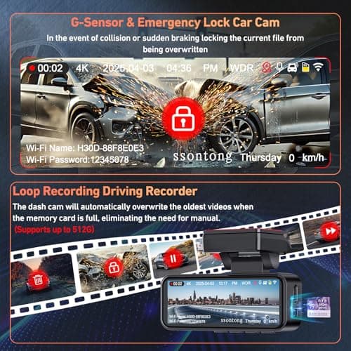 Car Camera - Dash Cam Front and Rear, 4K Dash Camera for Cars Built-in 5.8G WiFi GPS ADAS Dashcam,3.2" IPS Screen Dash Cam with Free 32GB Card,G-Sensor,Loop Recording,WDR,Night Vision Dashboard Camera 8