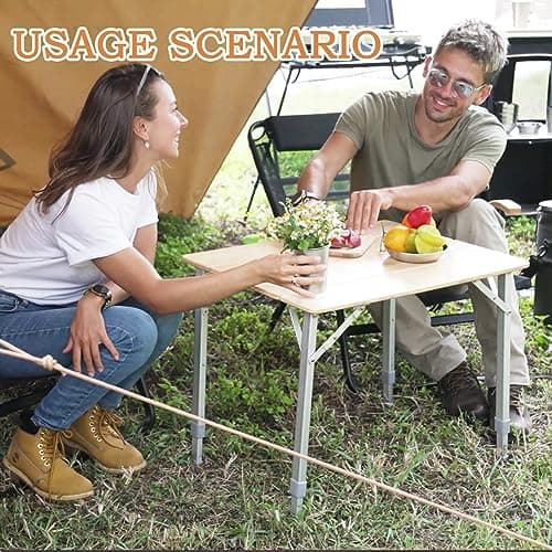 KingCamp Bamboo Folding Table Environmental Camping Table with Adjustable Height Aluminum Legs Heavy Duty 4-Folds Portable Camp Tables for Travel, Picnic, Party, Beach, 1-2 People 8