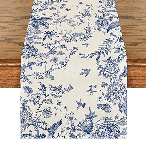 Artoid Mode Monochrome Sketch Birds and Flowers Spring Table Runner, Seasonal Summer Fall Kitchen Dining Table Decoration for Home Party Decor 13x72 Inch