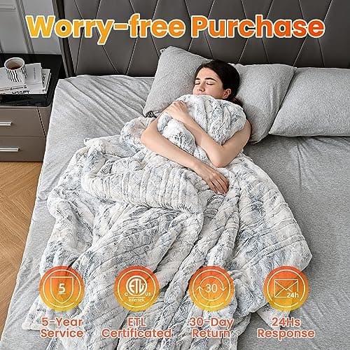 WOOMER Heated Blanket Full Size Electric Blanket 77"x 84", Soft Faux Fur Fast Heating Blanket, 10 Heating Levels & 0.5-12H Auto Off, Over-Heat Protection, ETL Certification 5
