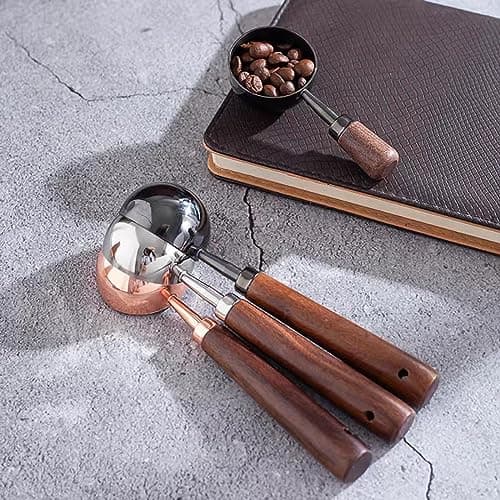 Gonzone Vintage Coffee Measuring Spoon - 304 Stainless Steel, Coffee Scoop，10g Capacity, Walnut Handle - Perfect for Coffee, Tea, and More (Rose Gold) 5
