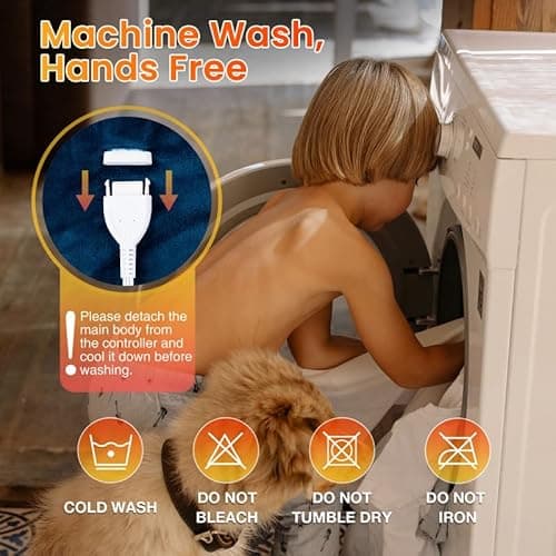 WOOMER Electric Blanket King Size 100" x 90", Heated Blanket with Dual Controllers, 0.5-12 Hours Timer & 10 Heating Levels, ETL Certified, Navy Blue Velvet & White Sherpa, Machine Washable 6