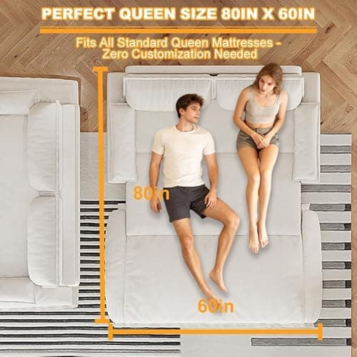 UPYOOE 70.1" Futon Sofa Bed Queen Size, Pull Out Bed, 3-in-1 Convertible Sleeper Sofa with Cushion Armrest, Modern Velvet Futon Couch for Living Room, Small Space, Apartment, Bedroom, Beige 8