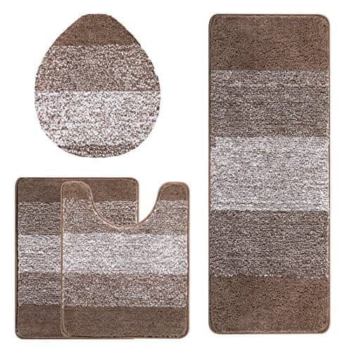 Bsmathom Bathroom Rugs Sets 4 Piece with Toilet Lid Cover, Non-Slip Bathroom Rugs and Mats Sets, Absorbent Bath Rugs Microfiber Shaggy Machine Washable Bath Rug Set, Coffee 8