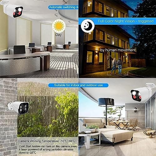 4K Security Camera System, 4pcs 2K PoE Wired Turret Cameras with Human Detection and 2 Way Talk, Color Night Vision, 8MP 4CH NVR with 1TB Hard Drive for 24/7 Local Recording, No Subscription (1 CAM) 6