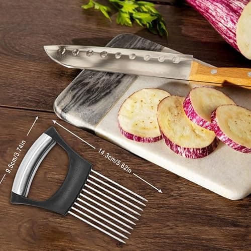 hoehew Stainless Steel Onion Holder for Slicing, 2026 Upgraded Onion Cutter Vegetable Chopper Tomato Slicer KItchen Utensils for Potato Avocados Eggs Lemon Fruit Meat Home Kitchen Tools 5