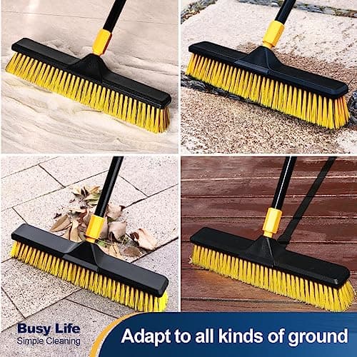 Yocada 18 Inch Push Broom Heavy-Duty Outdoor Commercial Broom Brush Stiff Bristles for Cleaning Patio Garage Deck Concrete Wood Stone Tile Floor 65.3 inch Long 6
