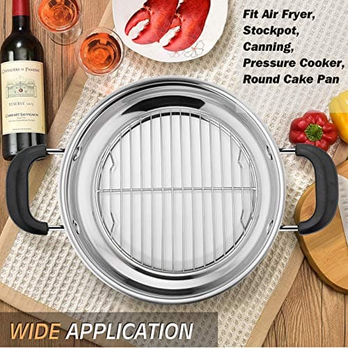 P&P CHEF 7½ Inch Cooking Rack Round, Stainless Steel Round Rack for Cooking Cooling Steaming Baking, Fit Air Fryer Pot Pressure Cooker, 2 Pack -Oven Safe, Silver 6