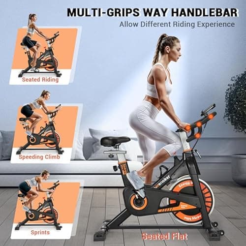 Exercise Bike, WENOKER Stationary Bike for Home, Indoor Bike with Silent Belt Drive, Heavy Flywheel, Multi-grips Handlebar and Upgraded LCD Monitor 6