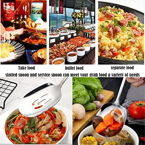 SIAIQIANG Extra Large Serving Spoons Set,18/8 Stainless Steel Slotted Spoon and Serving Spoon,9.8 Inch Buffet Spoons Set,Tabletop Flatware Utensil (2pack) 7