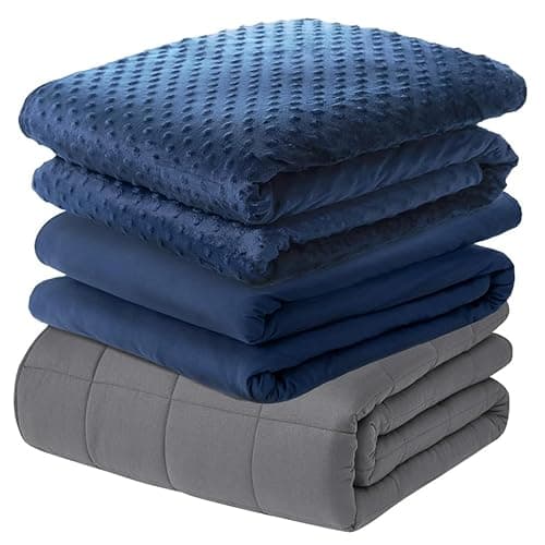 Weighted Blanket Set for Adults (15 lbs, 60” x 80”, Navy) Cooling Heavy Blanket Sleeping Perfect for 140-160 lbs, Queen Size Breathable Blanket with Premium Glass Bead, Summer + Winter Duvet Covers