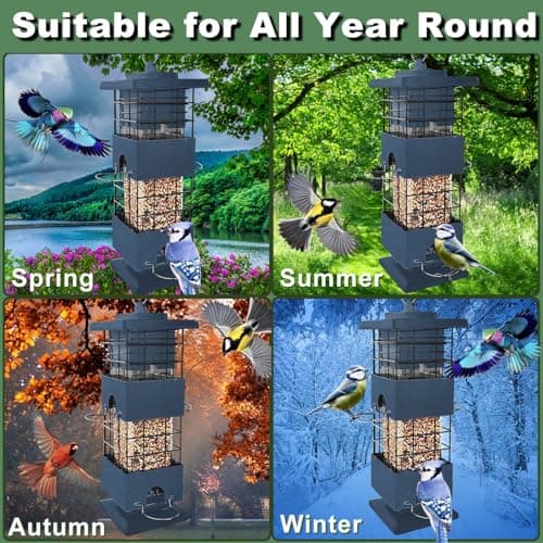 Squirrel Proof Bird Feeder for Outdoors Hanging,3Lbs Metal Birdfeeders Squirrel Proof with 4 Feeding Ports for Outside, Birdseed Feeder for Cardinal, Finch, Sparrow,Bluejay (Blue) 7