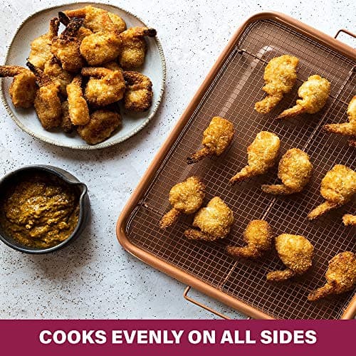 Gotham Steel Air Fryer Tray, 2 Piece Nonstick Copper Crisper Air Fry Basket For Convection Oven, Also Great For Baking & Crispy Foods, Dishwasher Safe – Large, 12.5” x 9” 8