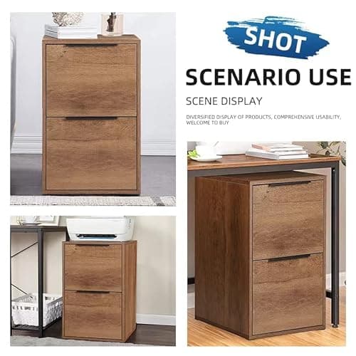 LUCYPAL 2 Drawer File Cabinet,Wood File Cabinets with Hanging Bars for Letter Size,Filing Cabinets for Home Office,Small Vertical Filing Cabinet for Office,Brown 5