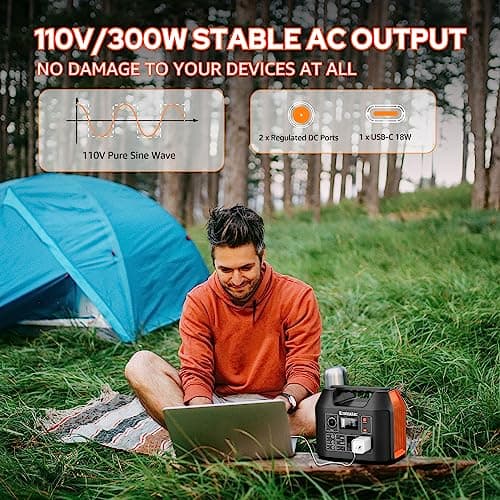 EnginStar Portable Power Station 300W 296Wh Battery Bank with 110V Pure Sine Wave AC Outlet for Outdoors Camping Hunting and Emergency, 80000mAh Backup Battery Power Supply for CPAP 8