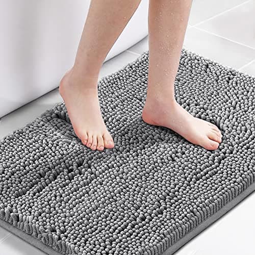 H.VERSAILTEX Microfiber Bath Rugs Chenille Floor Mat Ultra Soft Washable Bathroom Dry Fast Water Absorbent Bedroom Area Rugs Grey, 20 inches by 32 inches