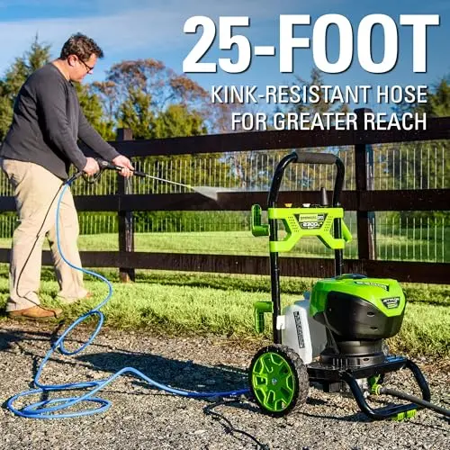 Greenworks 2300 PSI TruBrushless (2.3 GPM) Electric Pressure Washer, 25’ Hose, Quick Connect Wand, 15, 24, 40 Degree Soap and Turbo Nozzle 9