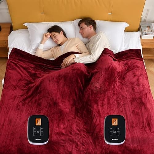 WOOMER Electric Heated Blanket King Size 100"x 90" Warm Double Sided Luxurious Soft Faux Fur Winter Waemer, ETL, 10 Levels 0.5-12H Auto Off Machine Washable Red