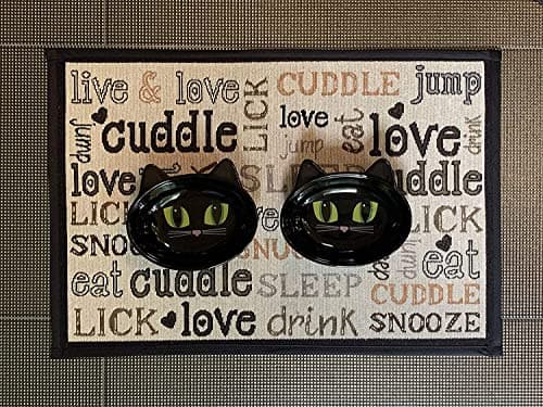 PetRageous 10011 Oval Frisky Kitty Stoneware Cat Bowl 5.5-Inch Wide and 1.5-Inch Tall Saucer with 5.3-Ounce Capacity and Dishwasher Safe is Great for Cats, Ceramic, Black 7