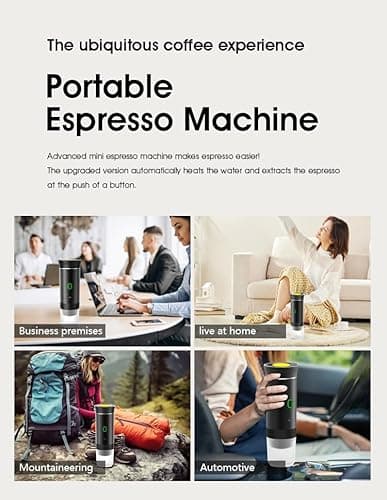 JPYXKM Portable Electric Espresso Machine, Mini Travel Coffee Machine, Car Electric Coffee Maker with Ground Coffee and NS Capsule for Machine, Perfect for Hiking, Camping, Office (Metallic White) 7