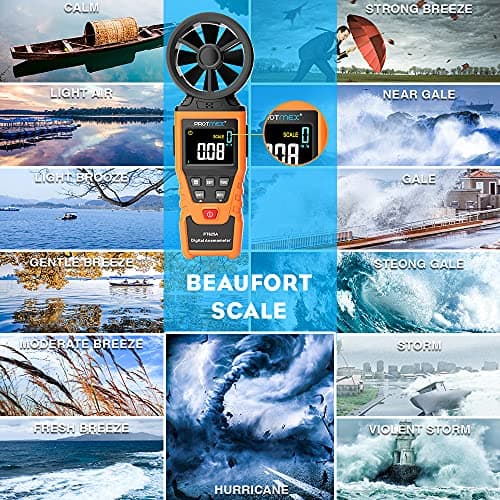 Protmex PT625A Handheld Anemometer Wind Speed, CFM Meter Wind Speed Meter, Airflow Gauge, Air Velocity Measuring Flow Meter for Indoor/Outdoor Min, Max, Avg, Data Hold 7