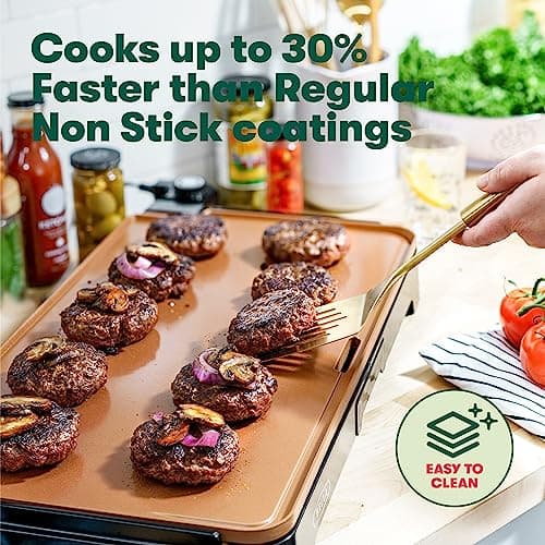 bella XL Electric Ceramic Titanium Griddle, Make 15 Eggs At Once, Healthy-Eco Non-stick Coating, Hassle-Free Clean Up, Large Submersible Cooking Surface, 12" x 22", Copper/Black 6