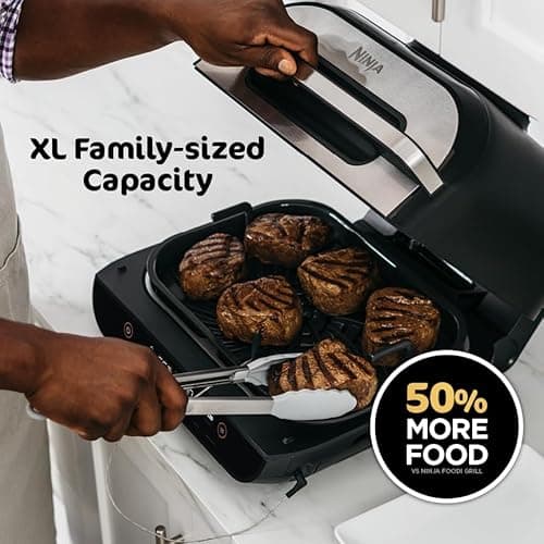Ninja | Indoor Grill and Air Fryer| Foodi Smart XL | 6-in-1 Grill, Air Fry, Roast, Bake, Broil, Dehydrate & Crisp |Smart Thermometer & Splatter Shield | Dishwasher Safe Parts | Black/Silver | FG551 5