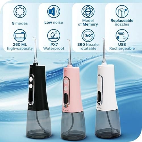 Coredless Water Dental Flosser Teeth Pick with 9 Modes, Portable Rechargeable Oral Irrigator for Teeth Cleaning and flossing, Travel Electric flosser for Adults with 4 Jet Tips IPX7 Waterproof, Pink 6