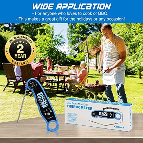 Digital Meat Thermometer for Cooking - Comluck CA002 Instant Read Meat Thermometer for Grilling and Smoking 2-in-1 Dual Probe Oven Safe Food Thermometer with Alarm for Grill BBQ Steak Turkey 8