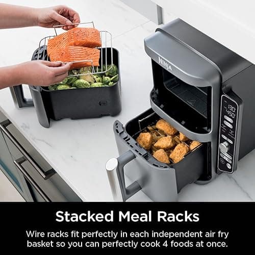 Ninja Air Fryer, 10QT DoubleStack XL 2-Basket, Compact Design, Cooks 5lb Whole Chicken, Feeds Up to 8 People, 6-in-1 Air Fryer, Roast, Bake & More, Easy to Clean, Dishwasher Safe Parts, Grey, SL401 6