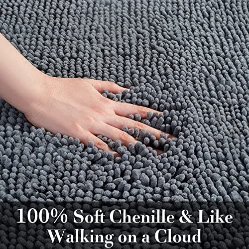SONORO KATE Bathroom Rug 32"×20", Non-Slip Bath Mat,Soft Cozy Shaggy Thick Chenille Bath Rugs for Bathroom,Plush Rugs for Bathtubs,Water Absorbent Rain Showers and Under The Sink (Dark Grey) 8