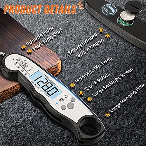 Digital Meat Thermometer, Waterproof Instant Read Food Thermometer for Cooking and Grilling, Kitchen Gadgets, Accessories with Backlight & Calibration for Candy, BBQ Grill, Liquids, Beef, Turkey… 6